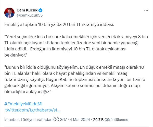 Emekliye müjde dedi son aldığı duyumu paylaştı: Cem Küçük emekli ikramiyesinin yeni rakamını önceden duyurdu 10